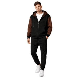 Conjunto Jaqueta Masculina com Zíper Capuz + Calça Moletom Casual Confortável Inverno