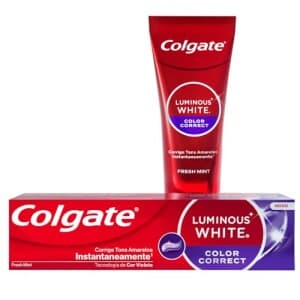Creme Dental Clareador, Colgate Luminous White, Color Correct, corrige instantaneamente o amarelamento e as manchas dos dentes, 70g