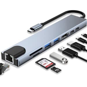 Hub USB-C 8 em 1 USB 2.03.0 HDMI 4K RJ45 Rede SD TF Docking Station Extensão Alta Velocidade