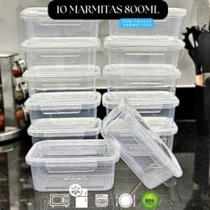 Kit 10 Marmita conjunto Potes 750ml com Travas Laterais BPA FREE - Alimentos organizadores de congelador