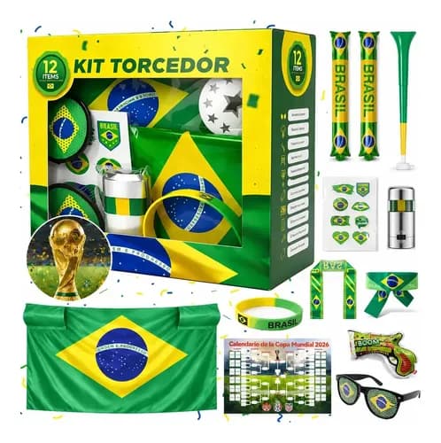 Kit Torcida Brasil Copa 2026 - Bandeira, Vuvuzela E Mais - R$ 44,9