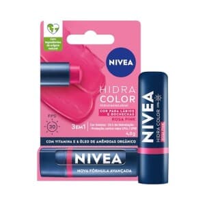 NIVEA Hidratante Labial Hidra Color 2 em 1 Rosa Pink 4,8g - Combina cor intensa e hidratação enriquecida com Manteiga de Karité, Óleo de Amêndoas