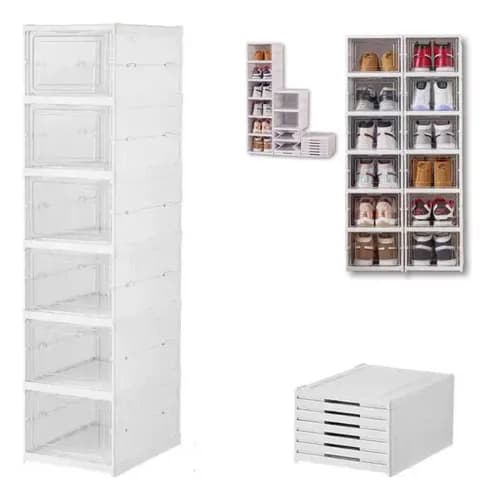 Sapateira Vertical Empilhável Caixa Sapato Tênis 6 Andares MHR cor Branco - R$ 155,11