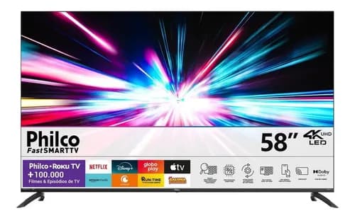 Smart Tv Philco 58 P58vik 4k Uhd Led Roku Dolby Audio Wi-fi Hdr10 110/220v - R$ 2.489